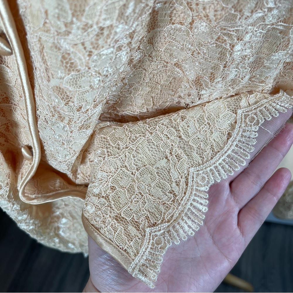 Yves St. Clair Studio Lace Blouse Champagne Floral Sheer Sleeves NWT Size 16 - Picture 5 of 14